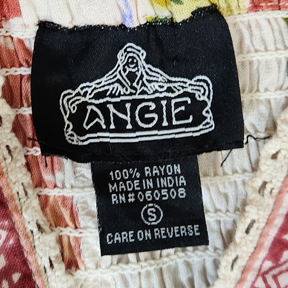 Angie Boho Floral Maxi Dress Small Cutout Front Smocked Back Cottagecore Lace - Picture 4 of 9